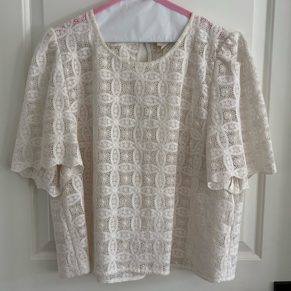 Sezane Elegant White Lace Women's Top